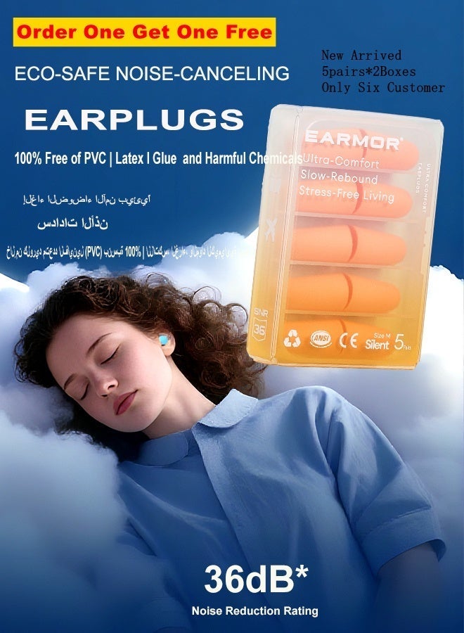 EARMOR E01 Orange Earplugs (5 Pairs)  SNR 36 dB Noise Reduction , 60s Slow-Rebound Memory Foam , 360° Skin-Soft Fit for Side Sleepers , Latex & PVC Free  Hearing Protection Soft PU Foam Earplugs for Sleeping Comfortable Noise Reduction Ear Plugs with Safety Features - Image 1